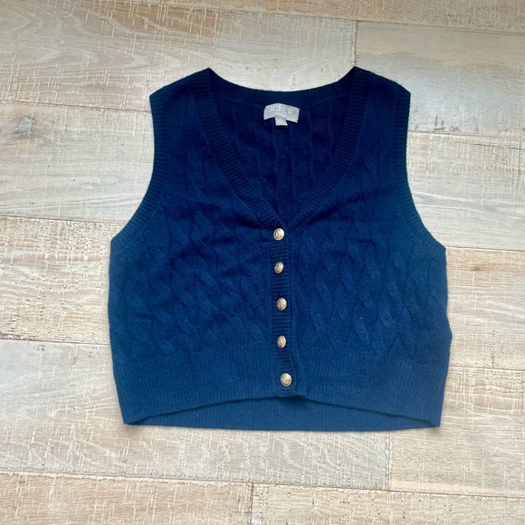 J.Crew Cashmere Cropped Cable-Knit Sweater-Vest in Navy Blue Size Medium - Picture 6 of 10